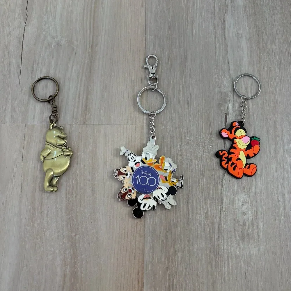 Disney Keychain Lot Of 3 Winnie The Pooh Tigger Mickey Mouse Metal Rubber